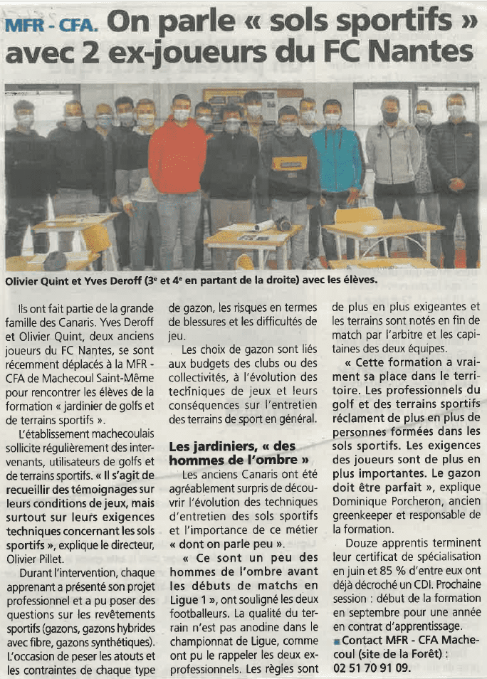 PRESSE : ZOOM SUR LA MFR DE MACHECOUL 2 Presse : zoom sur la mfr de machecoul 1