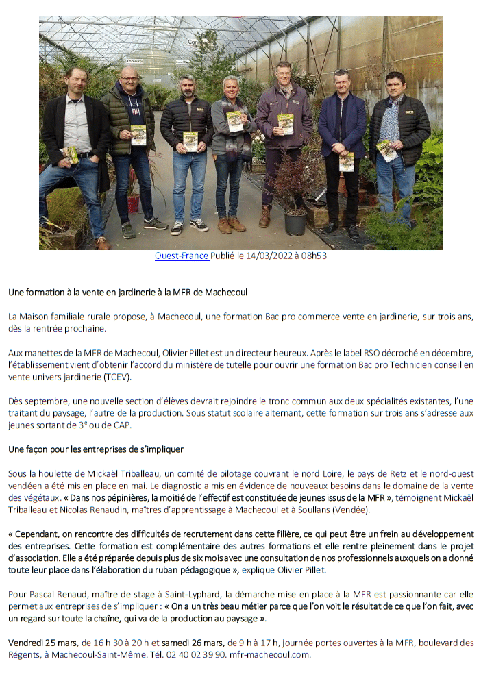 PRESSE : ZOOM SUR LA MFR DE MACHECOUL 4 Presse : zoom sur la mfr de machecoul 3