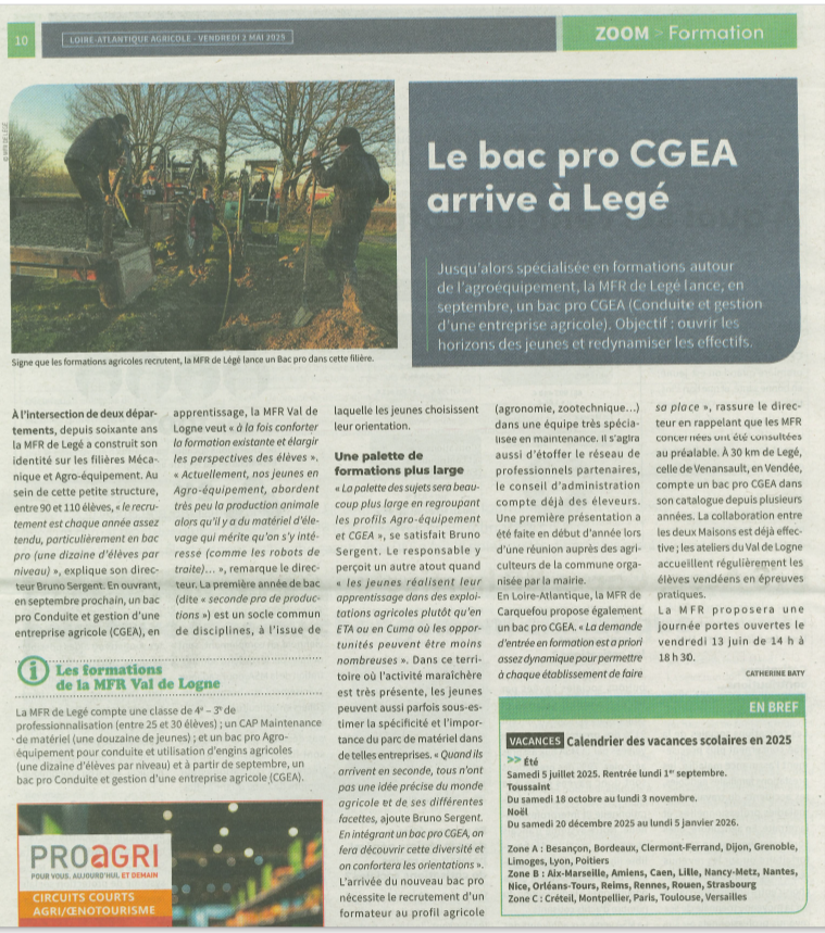 Article paru le 2 mai 2025 dans loire atlantique agricole